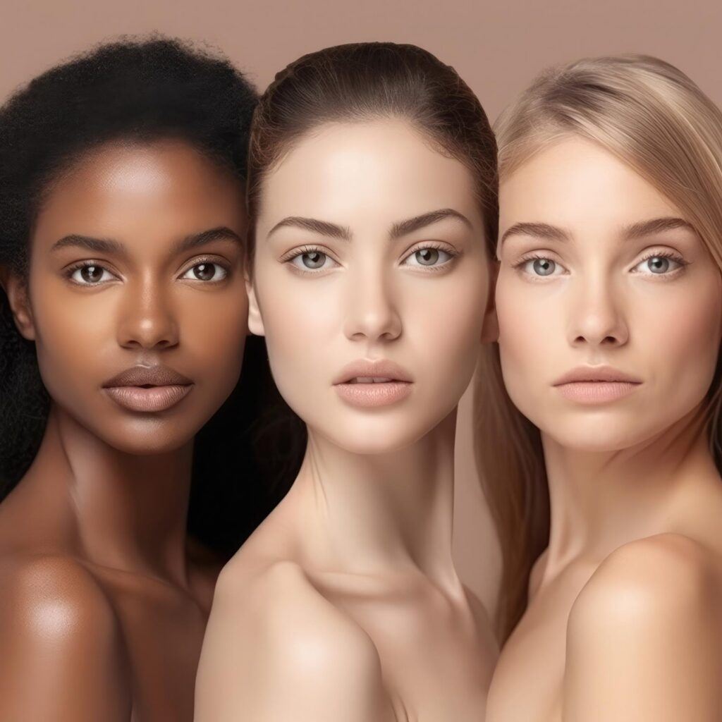 A collage of different skin types and conditions, celebrating the beauty of diversity and the need for treatments.