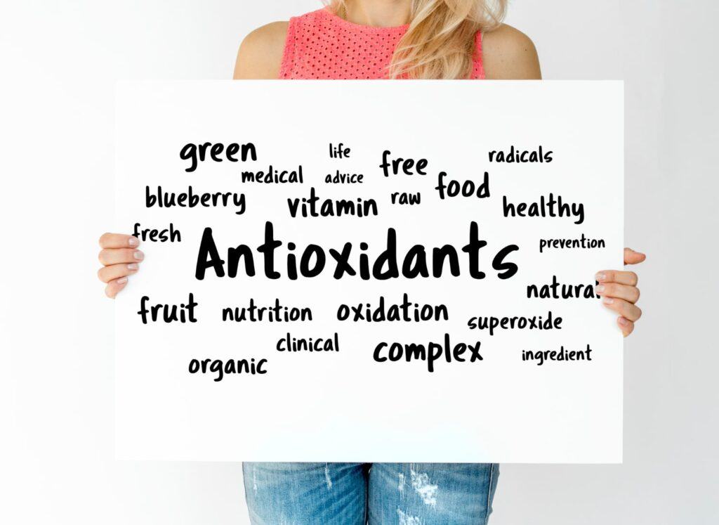 A poster showing various antioxidants, which are important in natural pancreatic health supplements.